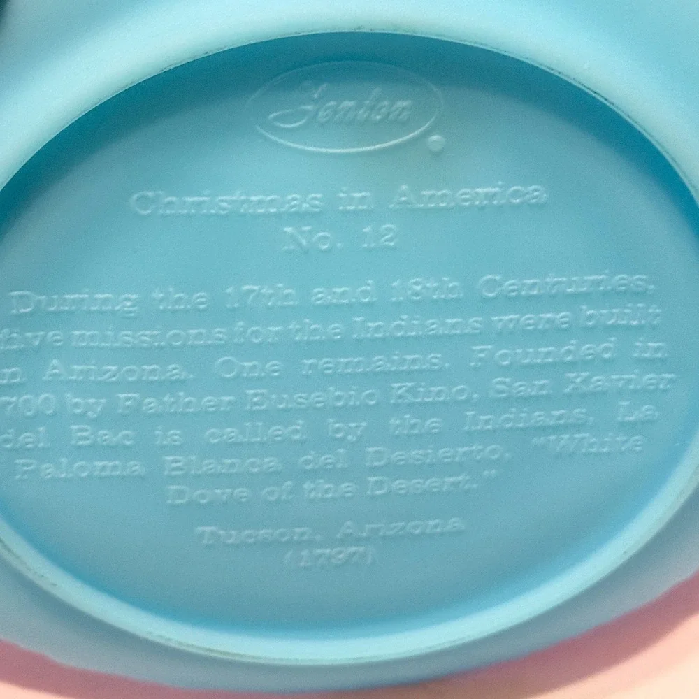 Fenton Blue Satin Glass Christmas 1981 San Xavier del Bac Mission Plate #12 8in